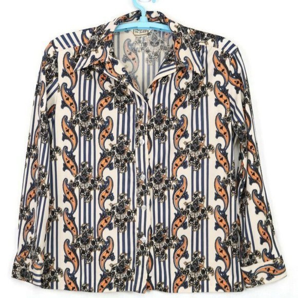 Vintage Andrew St John Shirt Blouse Top White‎ Blue Paisley Small Medium - Picture 1 of 12